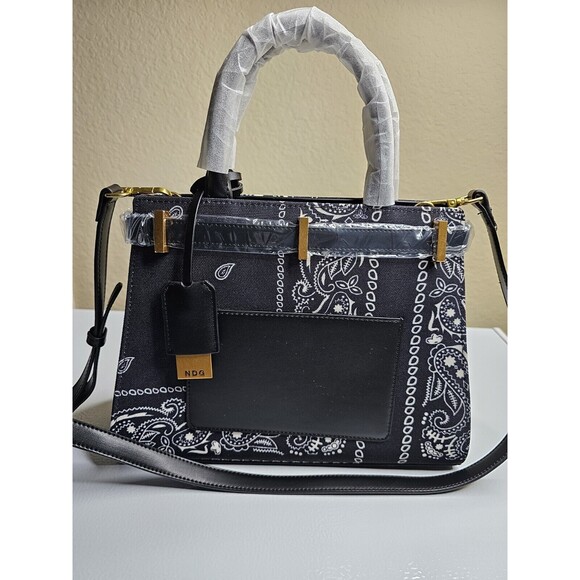 NDG Jeanne 300MM Black Bandana Top Handle Bag Women Pocketbook - Picture 4 of 14